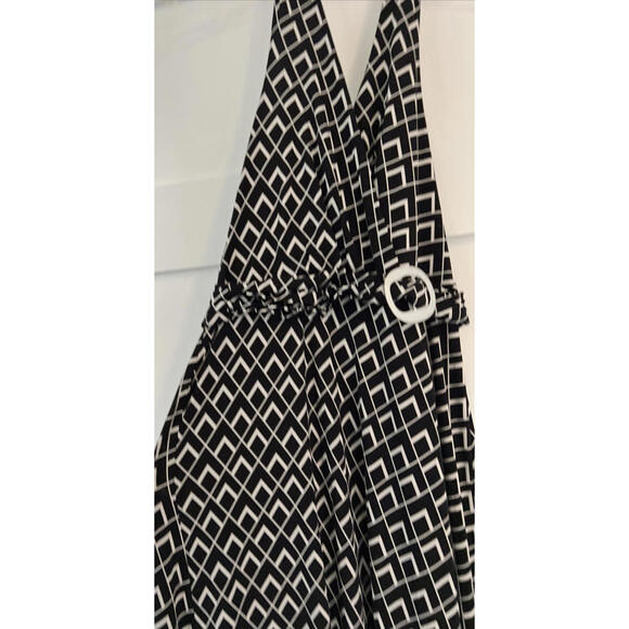 White House Black Market maxi halter dress size Small black white belted v-neck - Picture 5 of 7